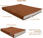BenOpinion A4 Large Thick Journal Notebook – 416 Lined Pages – Soft Faux Leather Cover – 8.4" x 11.4" – Brown – Ruled Writing Notebook