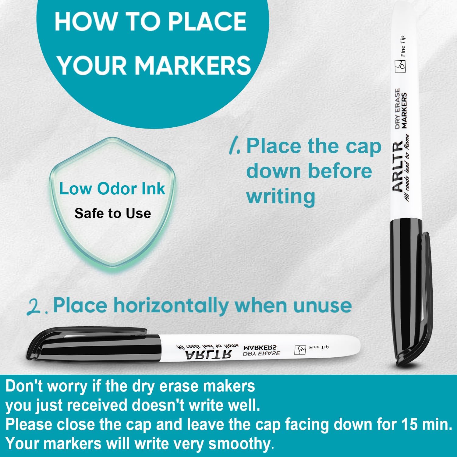 ARLTR Dry Erase Markers Bulk Pack – 160 Count Black Whiteboard Markers, Fine Tip, Low Odor, Chisel Point