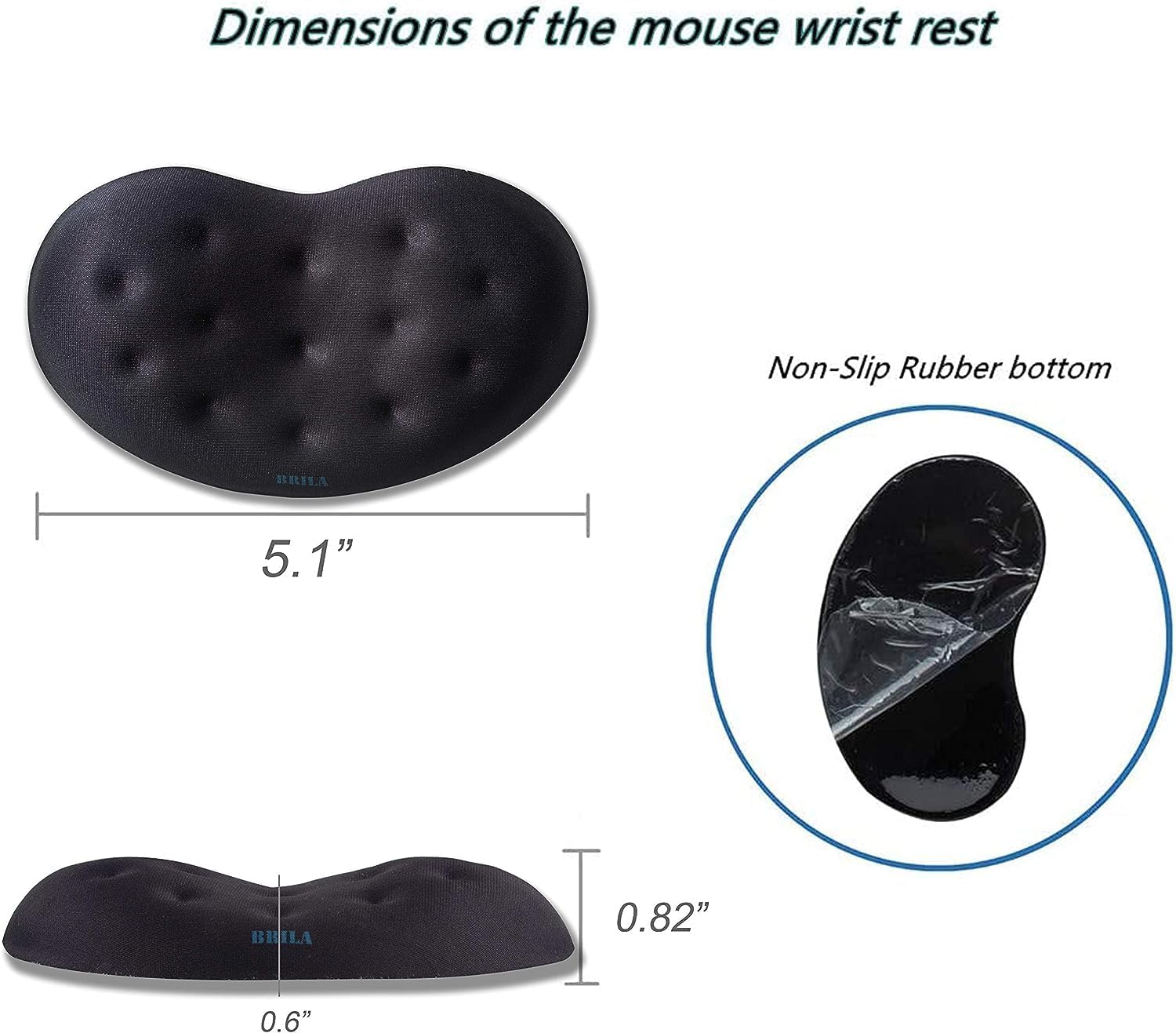 BRILA Ergonomic Memory Foam Mouse Wrist Rest – Massage Holes Design for Pain Relief, Black (New)