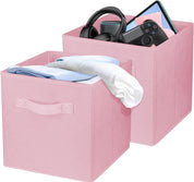Zuihug 2-Piece 10.5" Collapsible Storage Cubes – Foldable Fabric Bins for Closet, Shelves, and Office Organization – Pink