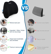 Lumbar Support Pillow – Memory Foam Back Cushion for Office & Gaming Chairs – Large Ergonomic Lower Back Support