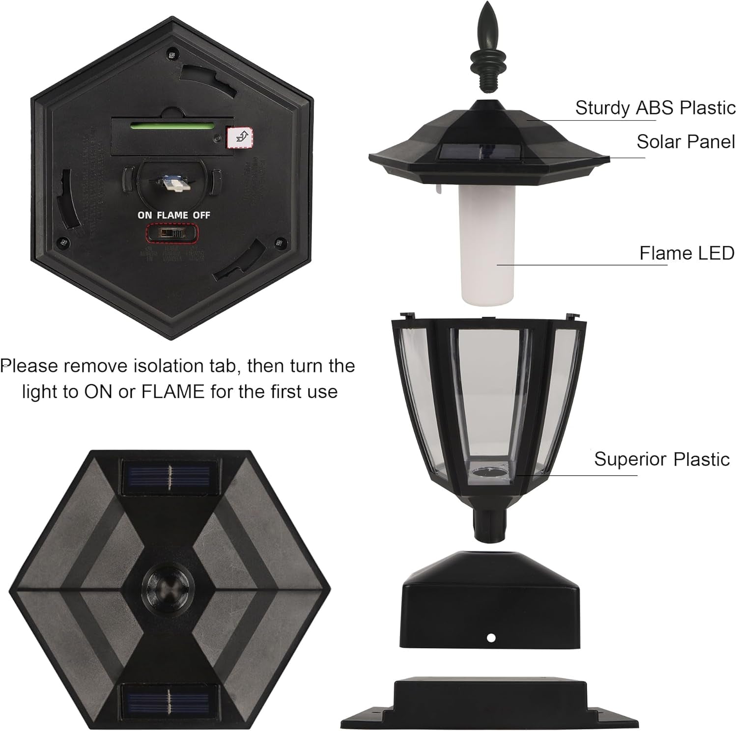 Dynaming Solar Flame Post Cap Lights – 2 Pack Outdoor Waterproof LED Lanterns for 4x4, 5x5, 6x6 Wooden Fence Posts – Flickering Flame, Solar Powered, Garden Patio Deck Light