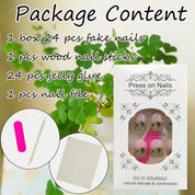 24Pcs Green French Tip Press-On Nails with Glitter Design – Short Square Fake Nails Lucky Clover Glue-On Nails for St. Patrick's Day & Spring Manicure