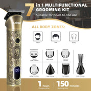 Beard Trimmer for Men – 7-in-1 Electric Grooming Kit with Cordless Razor, Nose & Ear Trimmer, Hair Clippers, and Shaver