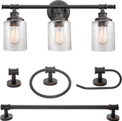 Globe Electric Camden 5-Piece All-in-One Bathroom Set – Vanity Light with Seeded Glass Shades & Accessories