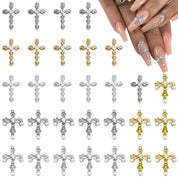 3D Cross Nail Charms – 30pcs Gold & Silver Metal Alloy Crystal Rhinestones for Nail Art, DIY Jewelry & Crafts