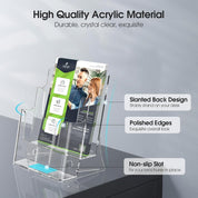 MaxGear 2-Tier Acrylic Brochure Holder 6x9 Inch – Clear Literature Display Stand for Pamphlets, Booklets, Flyers – Wall Mount or Countertop Use – 4 Pack