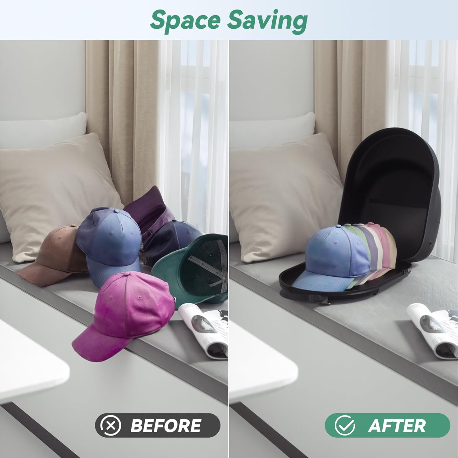 CLESOO Hat Case for Travel – Hard Hat Storage Box for Baseball Caps with Adjustable Strap, Black