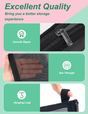4 Pack Mini Cosmetic Bags – Nylon Mesh Makeup Bags with Zipper for Home, Office, or Purse (Black)