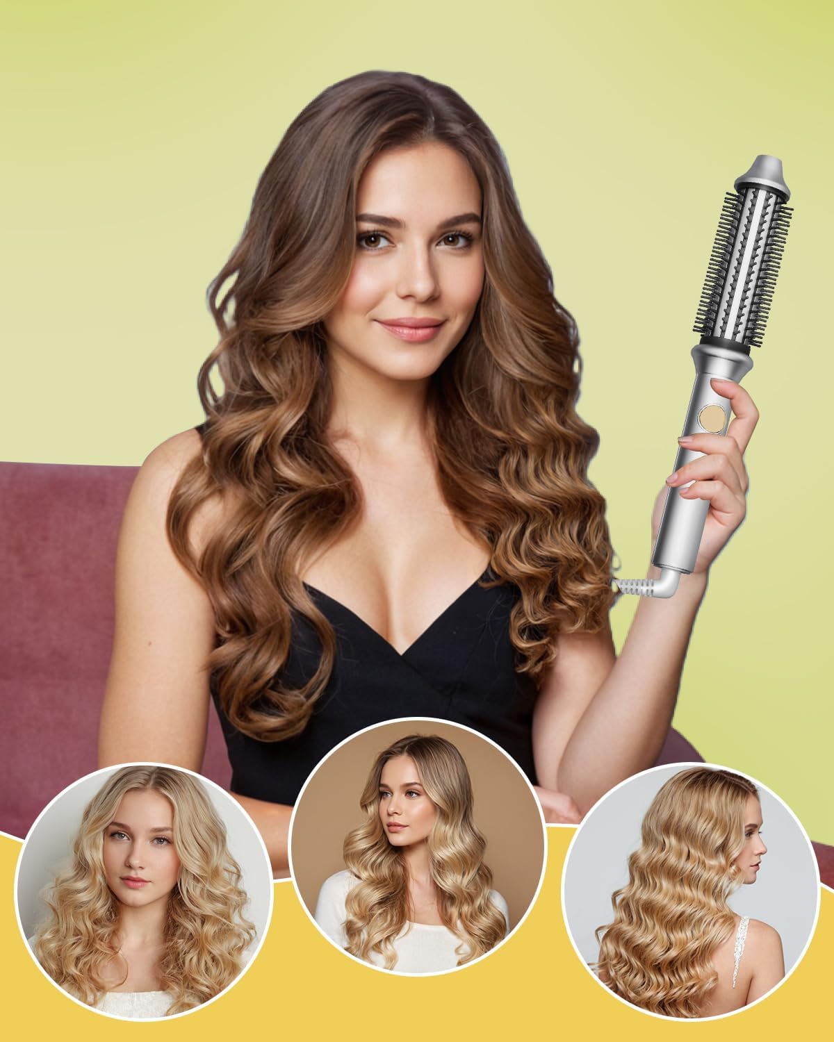 Avvnee Thermal Brush Curling Iron – 1.26" Heated Round Brush for Long Hair, Fast 30s Heat-Up, Gray