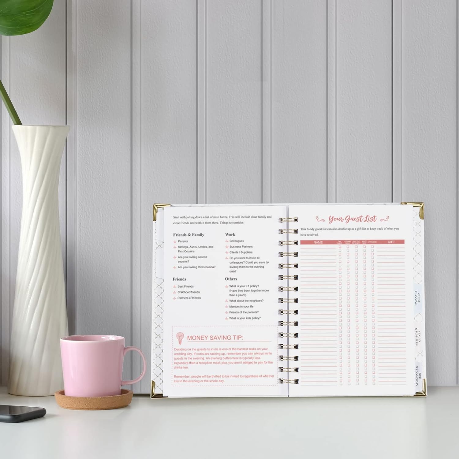 Wedding Planner – Bride’s Organizer Book with 5 Tabbed Sections, Hardcover with Metal Corners, Inner Pockets & Stickers – 6.5" x 8.75"