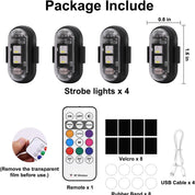 Elegananccy 4PCS Wireless LED Strobe Lights with Remote – 8 Color Waterproof Rechargeable Anti-Collision Emergency Lights for Car, Bike, Motorcycle, Drone, Aircraft