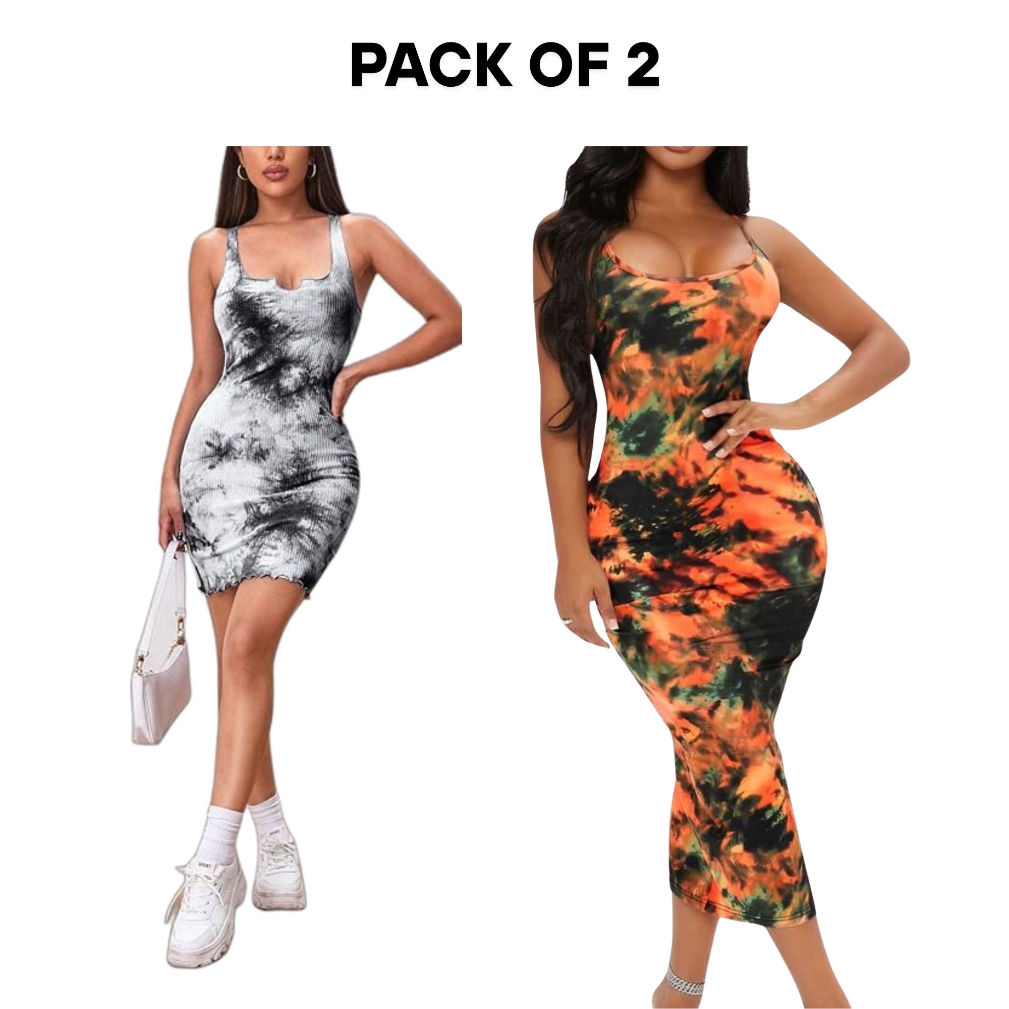 SHEIN Women’s Tie-Dye Dress Bundle – 2-Pack – Size XL – Black/White & Multicolor Styles