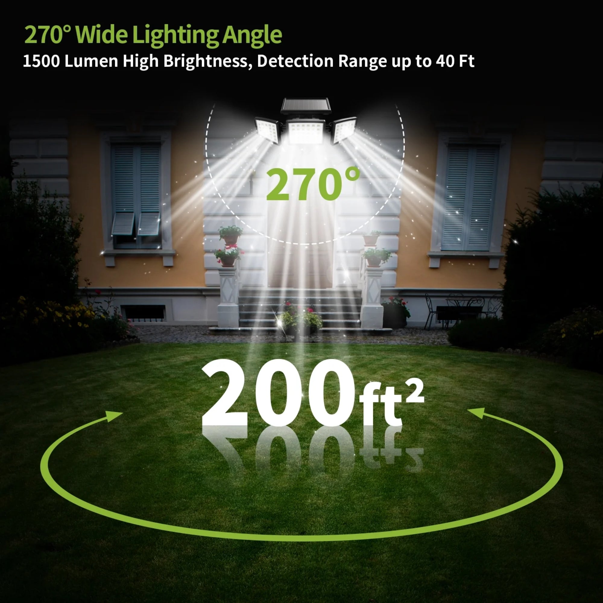 Pinegreen Lighting 1500 Lumen 3-Head Solar Security Motion Light