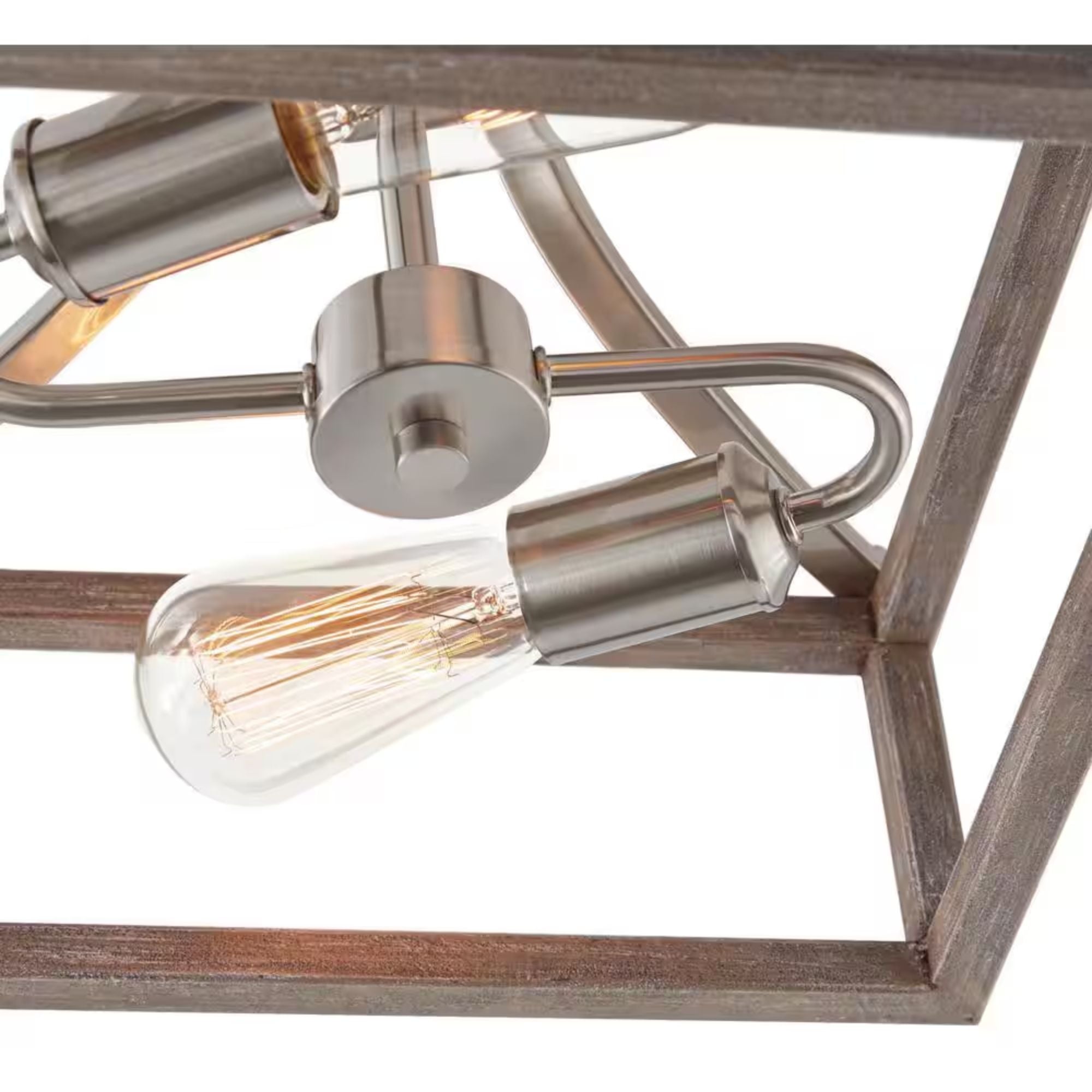 Boswell Quarter 12-1/2 in. 2-Light Brushed Nickel Farmhouse Semi-Flush Mount with Painted Weathered Gray Wood Accents