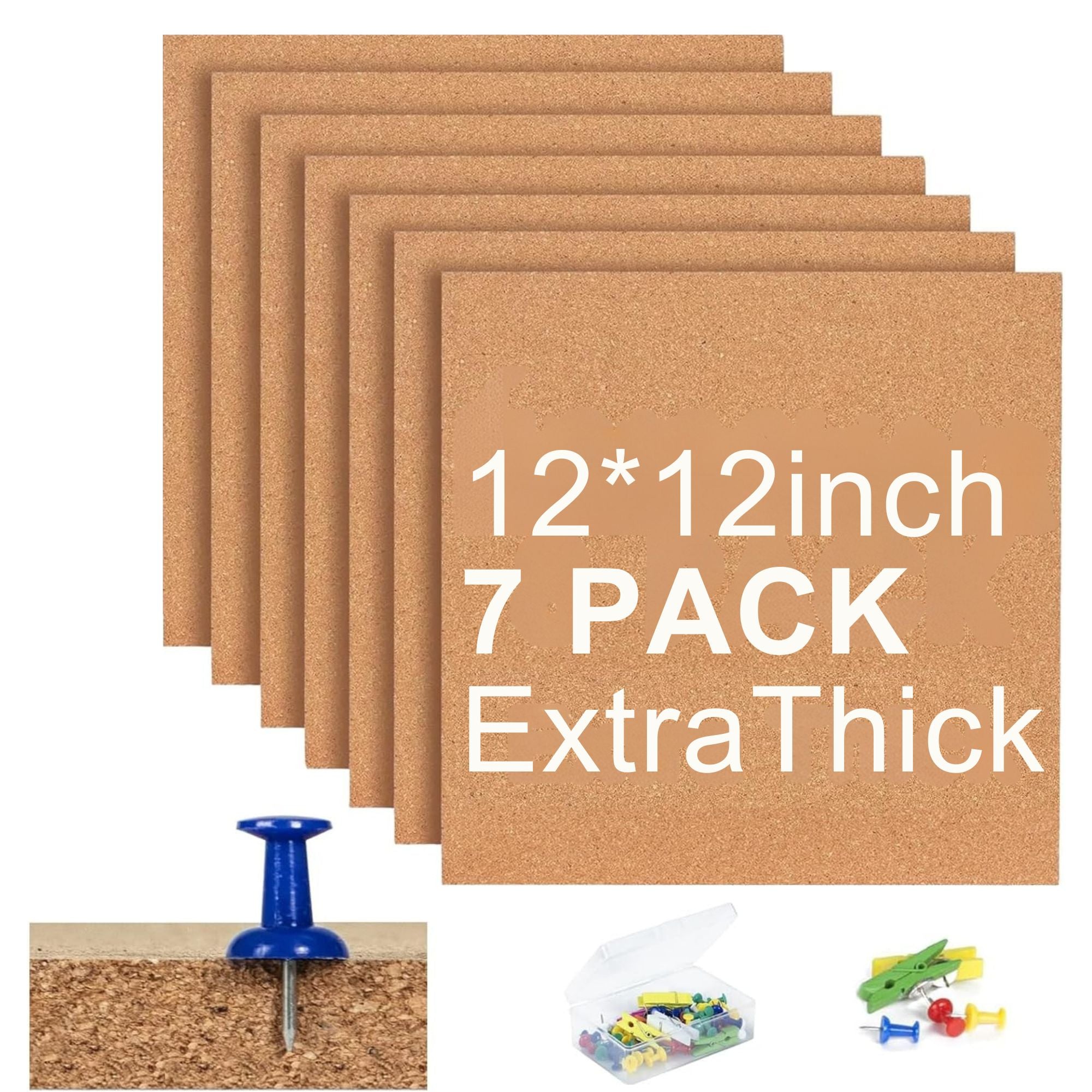 SVOPY Square Cork Bulletin Board Tiles – 7 Pack Extra Thick 12x12 Inches – Cork Sheets for Wall, Home Office, School Message Board, and Decorative Display
