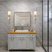 Bathroom Wall Lights (2 Pack) Modern Gold Sconce with White Fabric Shade