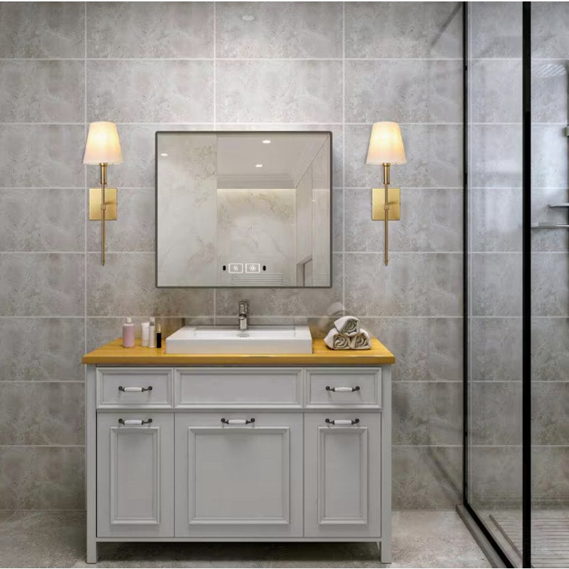 Bathroom Wall Lights (2 Pack) Modern Gold Sconce with White Fabric Shade