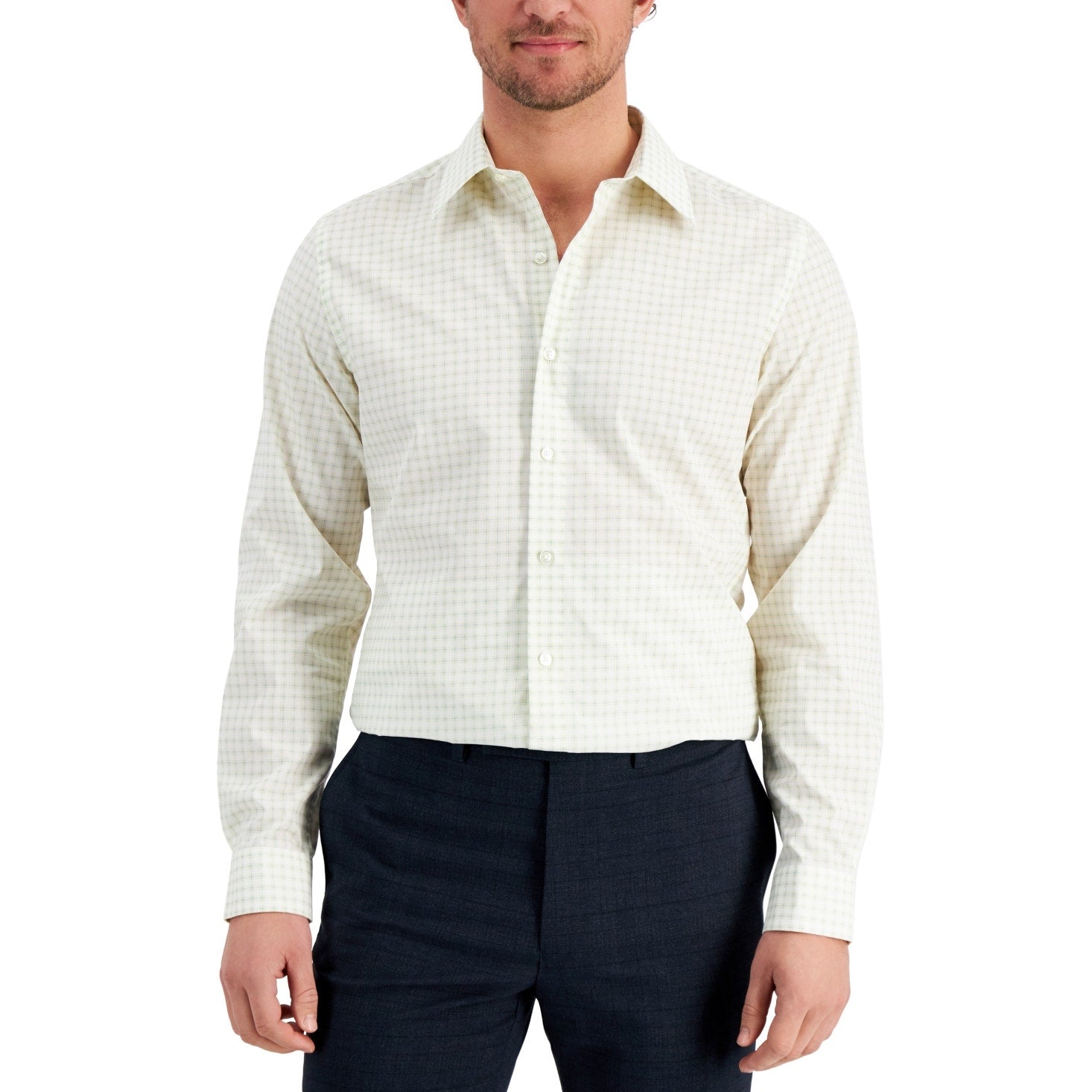 Club Room Men's Slim Fit Deco-Check Dress Shirt, White - Large