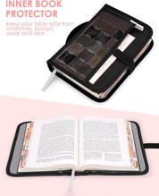 heouvo Bible Cover Case for Women – Includes No Bleed Highlighters, Pens, Tabs & Add-On Book Cover | Large Black Bible Bag with Shoulder Strap & Handles