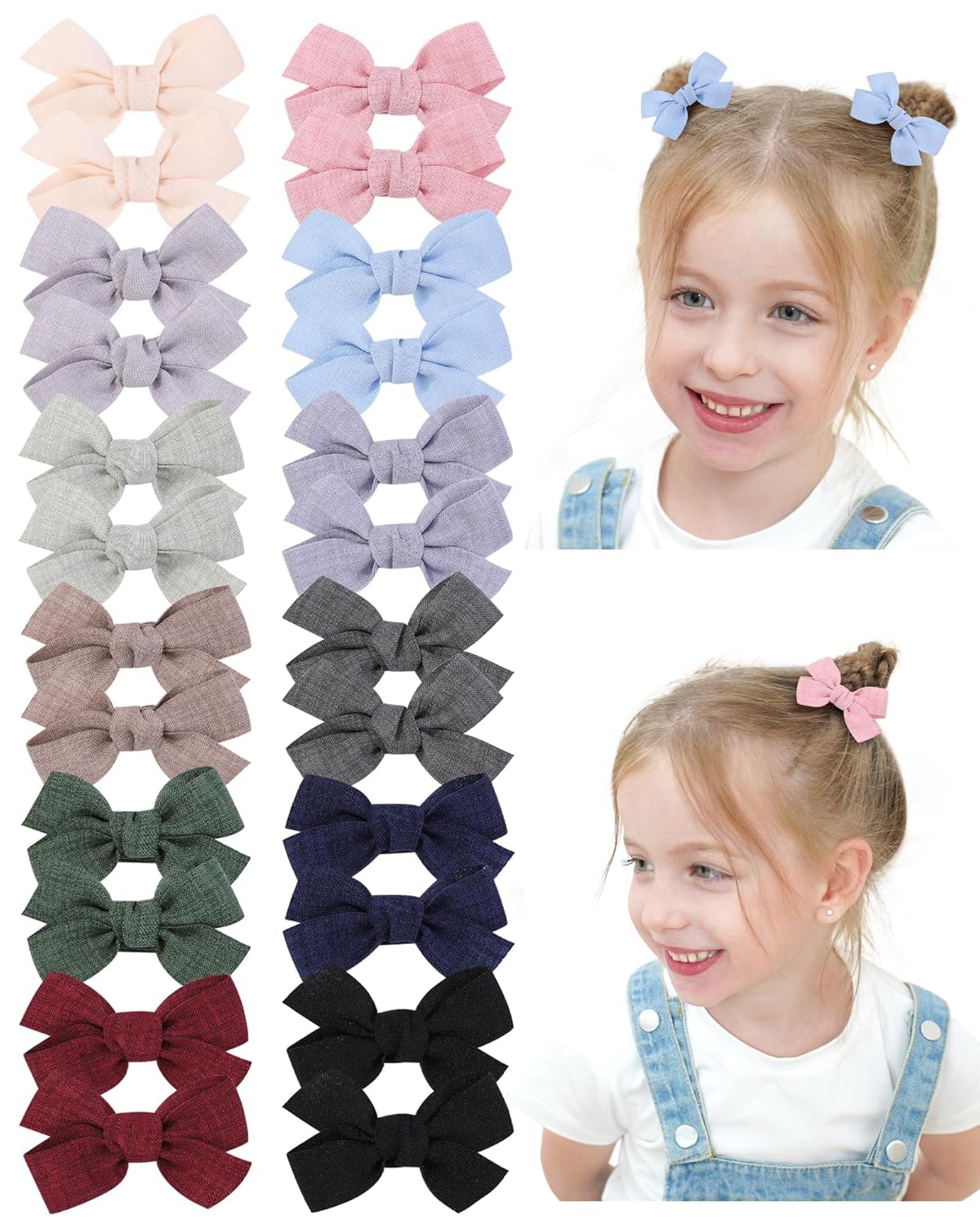 24PCS 2" Baby Hair Bows Clips – Fully Lined Solid Ribbon Mini Clip Bows for Baby Girls, Toddlers, Kids, Teens – Multicolor