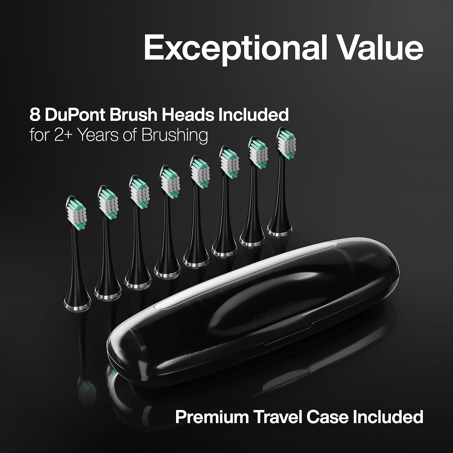 Aquasonic Black Series Ultra Whitening Toothbrush – ADA Accepted Electric Toothbrush with 8 Brush Heads & Travel Case – 40,000 VPM Motor, Wireless Charging, 4 Modes & Smart Timer