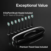 Aquasonic Black Series Ultra Whitening Toothbrush – ADA Accepted Electric Toothbrush with 8 Brush Heads & Travel Case – 40,000 VPM Motor, Wireless Charging, 4 Modes & Smart Timer