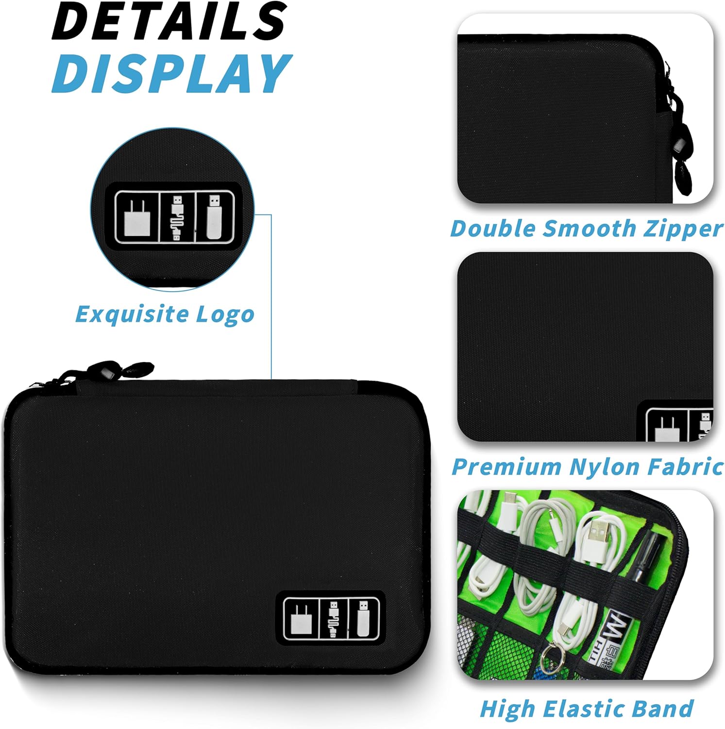 Miavers Electronics Organizer Travel Pouch – Portable Cable Storage Bag for Cords, Chargers, Phone – Black