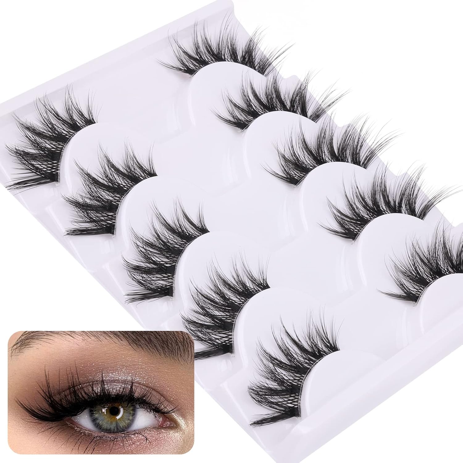 Zanlufly Half Lashes Manga Natural Wispy 3/4 Cat Eye False Eyelashes – Reusable Soft Faux Mink Lashes with Clear Band (Black)