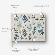 Wildwood Embroidered Fabric Guest Book – Hard Cover, Lay-Flat Binding, 144 Ruled Pages, Gold Ink, Grosgrain Bookmark