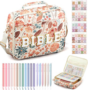 Extra Large Bible Cover Case – 12.8 x 10.5" Chenille Letter PU Leather Bible Bag with Shoulder Strap, Bible Tabs