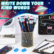 Geyee 36 Pcs Space & Hawaiian Shark Theme Pencils – Fun Novelty Party Favors with Erasers – Wood Writing Pencils for Birthday Parties & Classroom Rewards