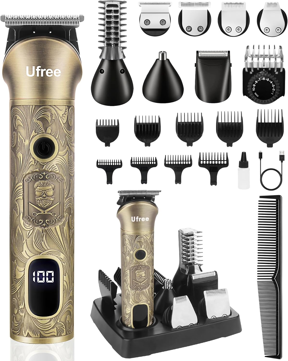 Beard Trimmer for Men – 7-in-1 Electric Grooming Kit with Cordless Razor, Nose & Ear Trimmer, Hair Clippers, and Shaver