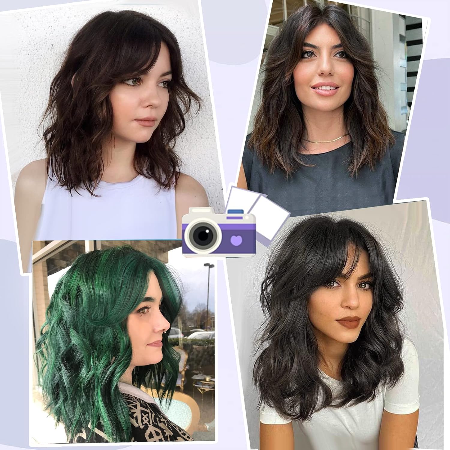 Aisaide Dark Green Wavy Bob Wig with Curtain Bangs – Short Synthetic Curly Wig for Women, Shoulder Length