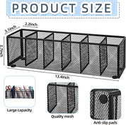Teling 2 Pcs Mesh Desk Organizer - Black Metal Pen Holder with 6 Compartments, Desktop Stationery Pencil Caddy Basket