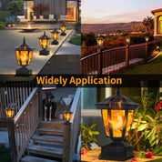 Dynaming Solar Flame Post Cap Lights – 2 Pack Outdoor Waterproof LED Lanterns for 4x4, 5x5, 6x6 Wooden Fence Posts – Flickering Flame, Solar Powered, Garden Patio Deck Light