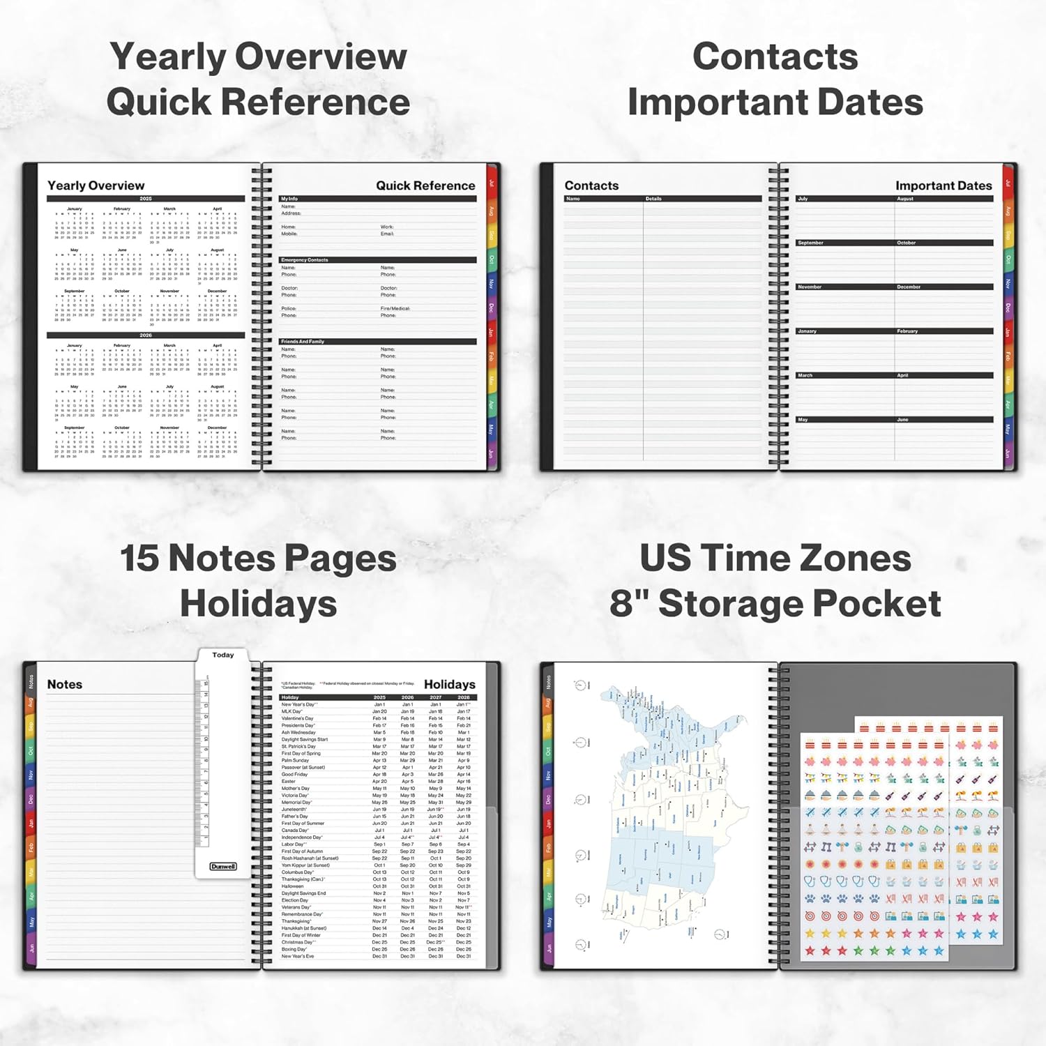 Large Academic Planner 2025–2026 – 8.5 x 11 Daily Calendar Book, July 2025 to June 2026, Spiral-Bound with Colorful Tabs, Stickers, Bookmark & Pocket
