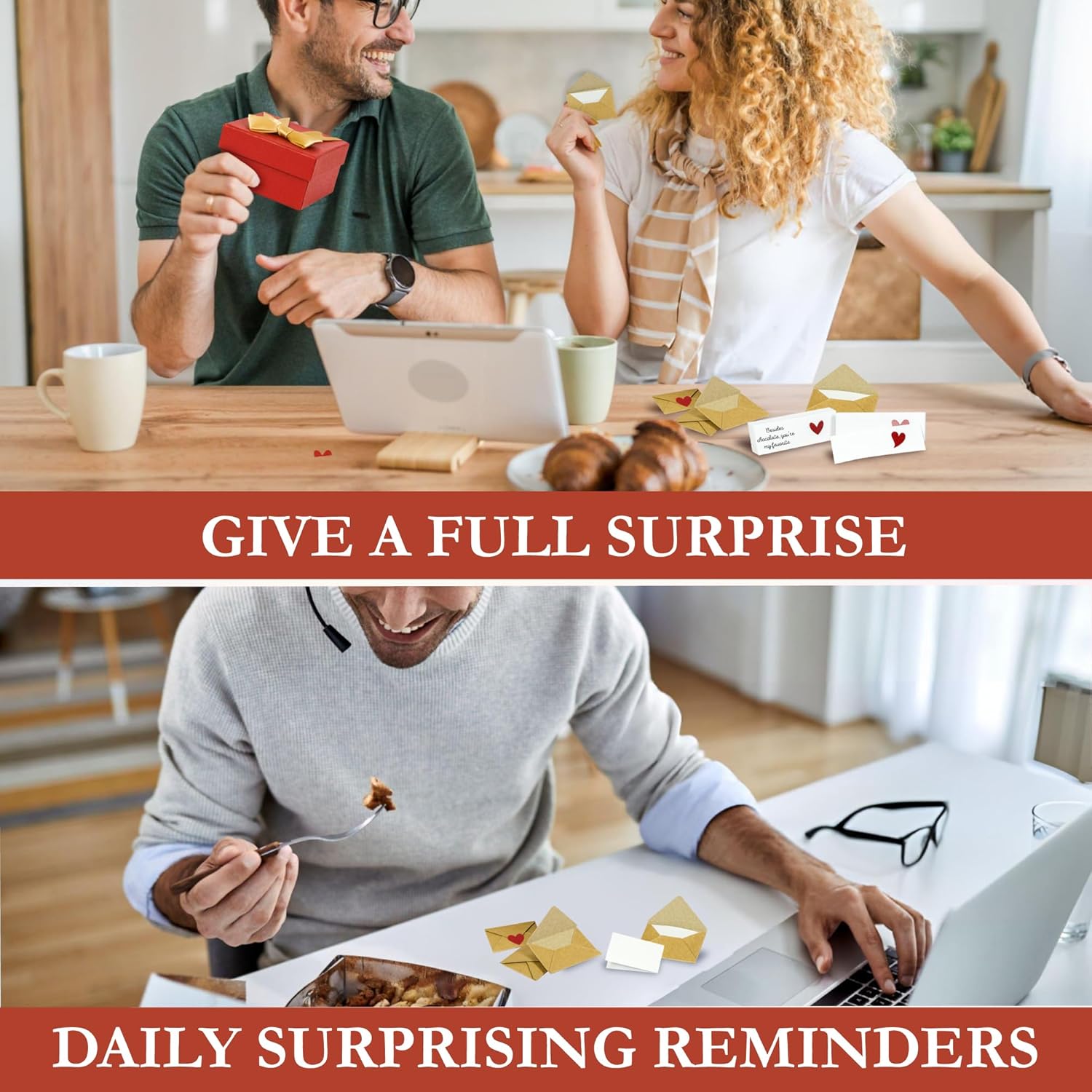 60 Love Notes for Him or Her – Mini Envelope Anniversary Cards & Lunch Notes – Long Distance Relationship Gift