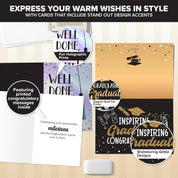 16-Pack Foiled, Glittery & Holographic Graduation Cards 2025 – 5x7in Cards with Envelopes & Stickers, 8 Elegant Designs