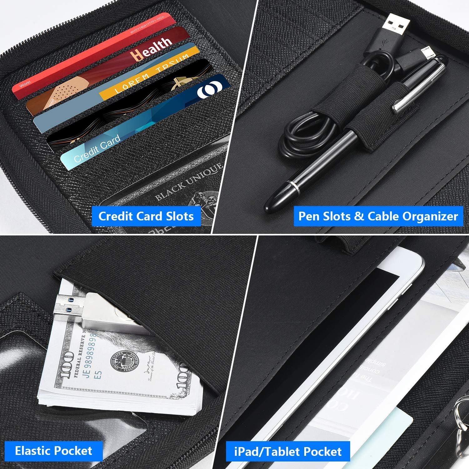 Portfolio Binder – Pacific Mailer 3-Ring Binder Organizer with Leather Folder, Writing Pad, Zipper Business Notebook for Tablets, Notepads, Resumes & Documents