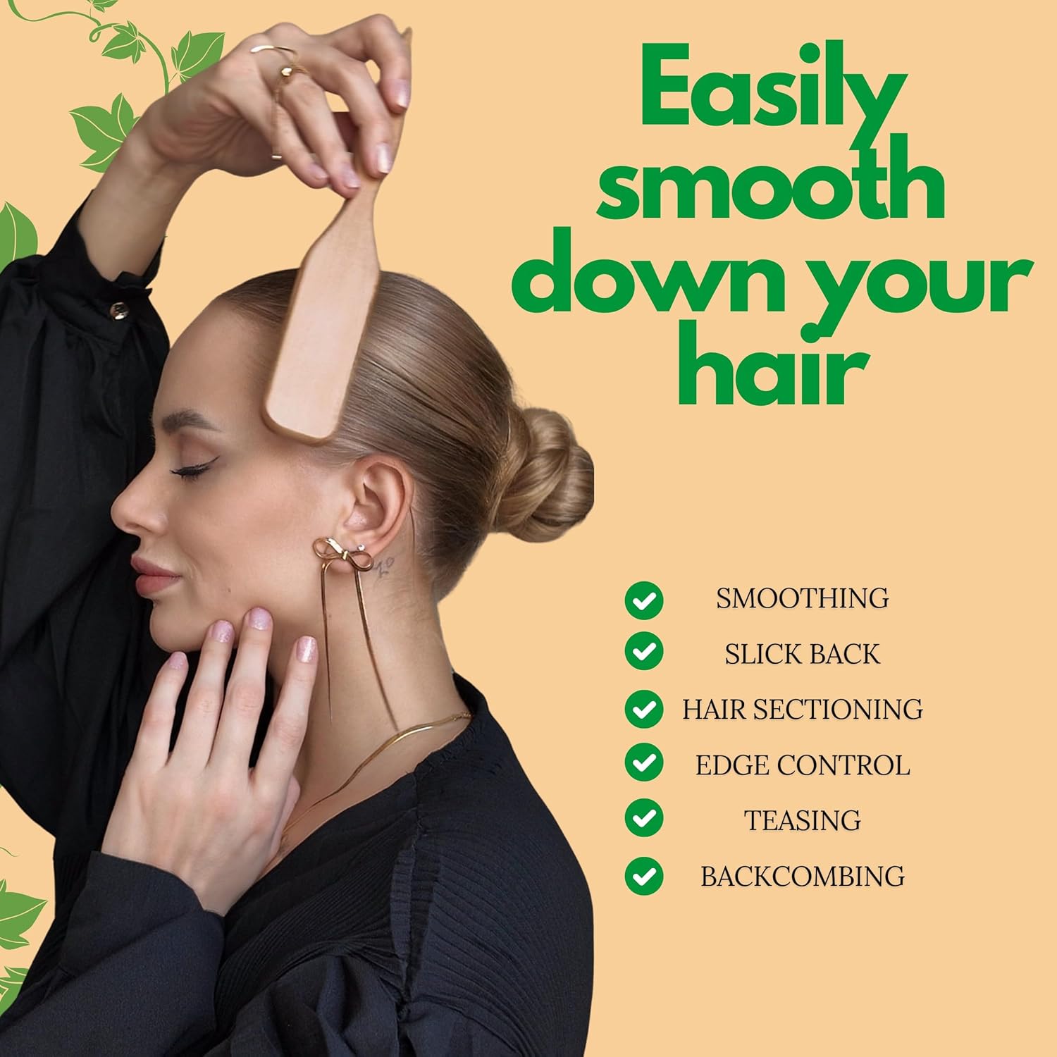 Boar Bristle Slick Back Hair Brush – Sleek Ponytail & Edge Control Styling Tool with Wide Rat Tail for Sectioning