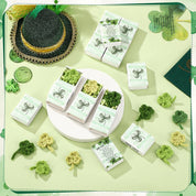 Wettarn 24 Sets St. Patrick's Day Crochet Shamrock Gifts – Handmade Lucky Clover with Greeting Box, Irish Day Party Favors & Decorations