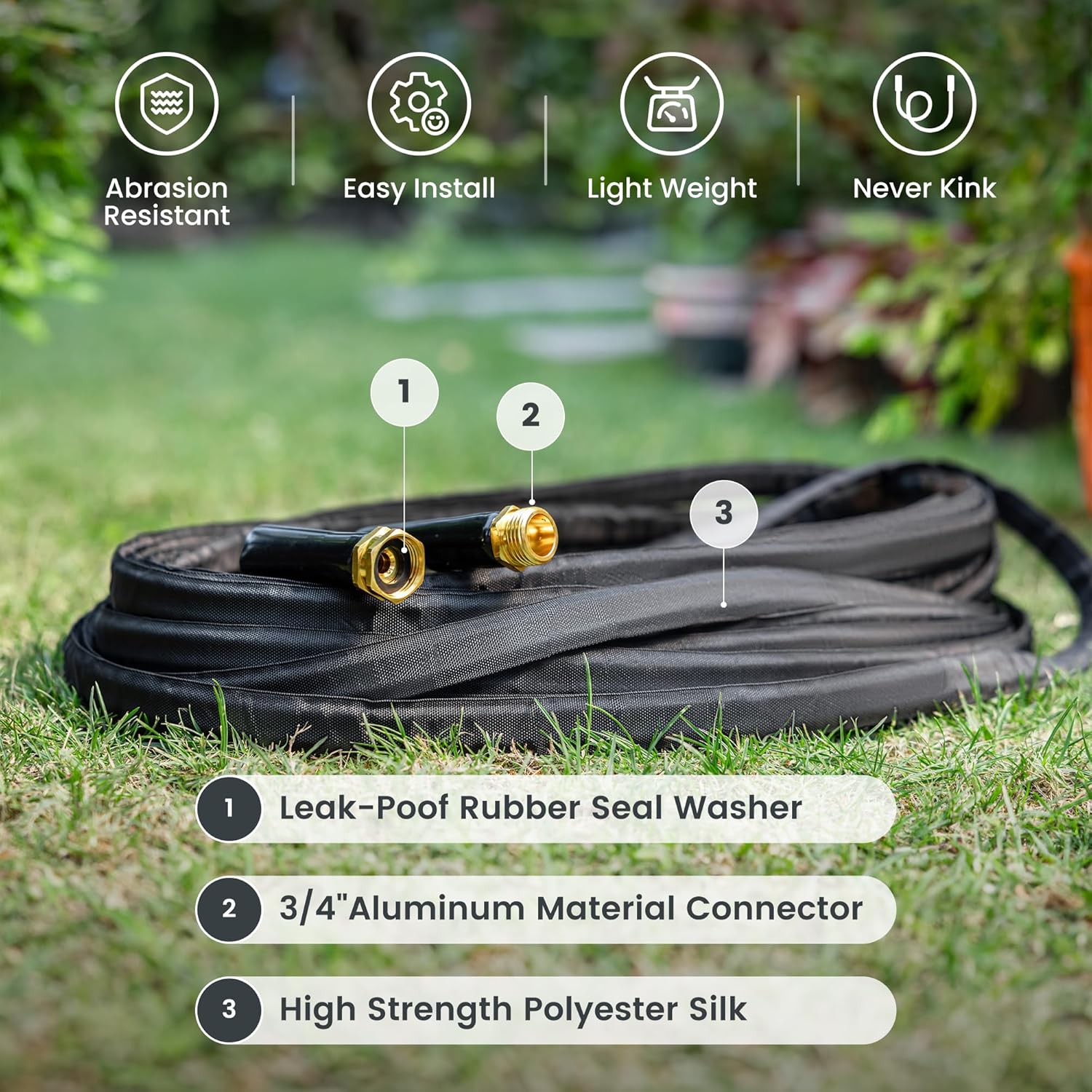 Giraffe Tools 50FT Garden Hose – Lightweight, Lay-Flat, Flexible PVC Water Hose with 9-Function Nozzle – Kink-Free Design (Black)