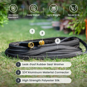 Giraffe Tools 50FT Garden Hose – Lightweight, Lay-Flat, Flexible PVC Water Hose with 9-Function Nozzle – Kink-Free Design (Black)