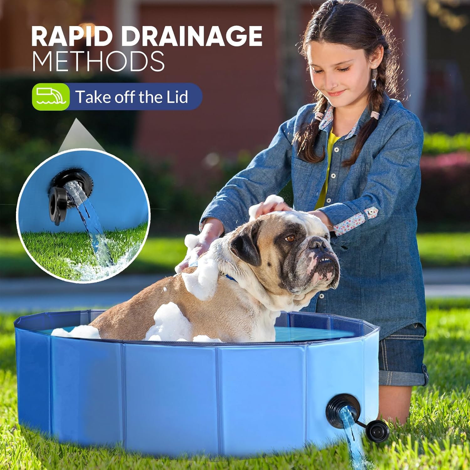 PUPTILY Foldable Dog Pool – 32" x 8" Collapsible Pet Swimming Tub with Drain