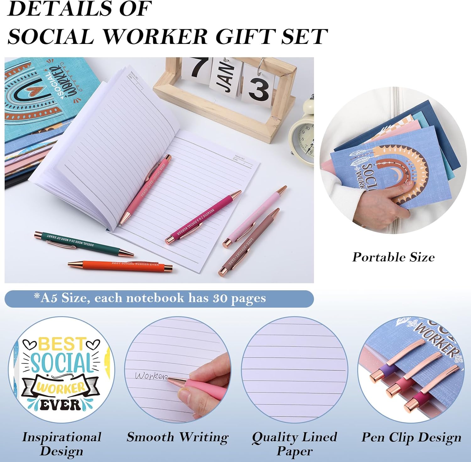 18-Piece Social Worker Appreciation Gift Set – Includes 9 Inspirational Notebooks & 9 Pens – Colorful Graduation Gifts