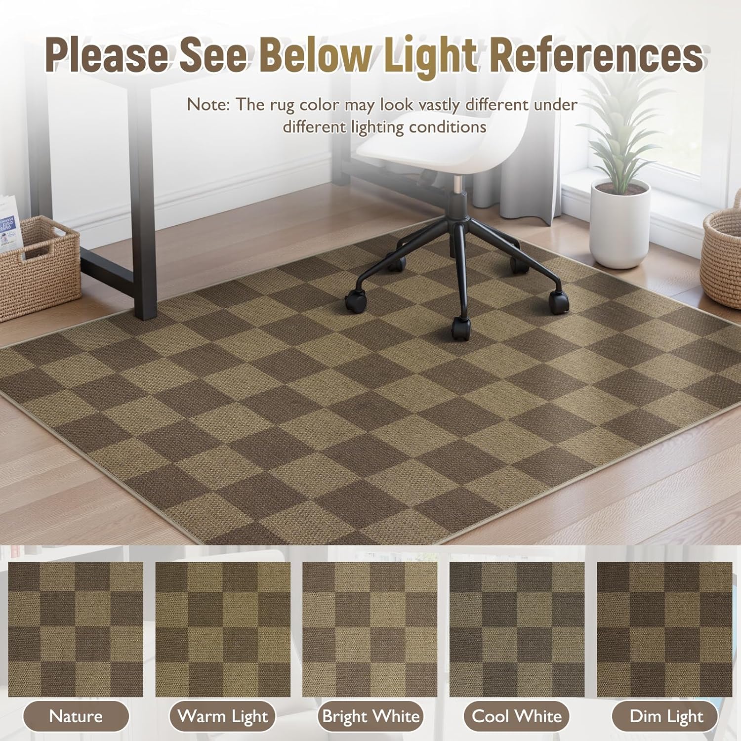 Anidaroel 48"x60" Chair Mat for Hardwood & Tile Floors – Anti-Slip Desk Chair Rug for Home Office, Large Rectangular Floor Protector for Rolling Chairs, Rice Coffee-2 / Check