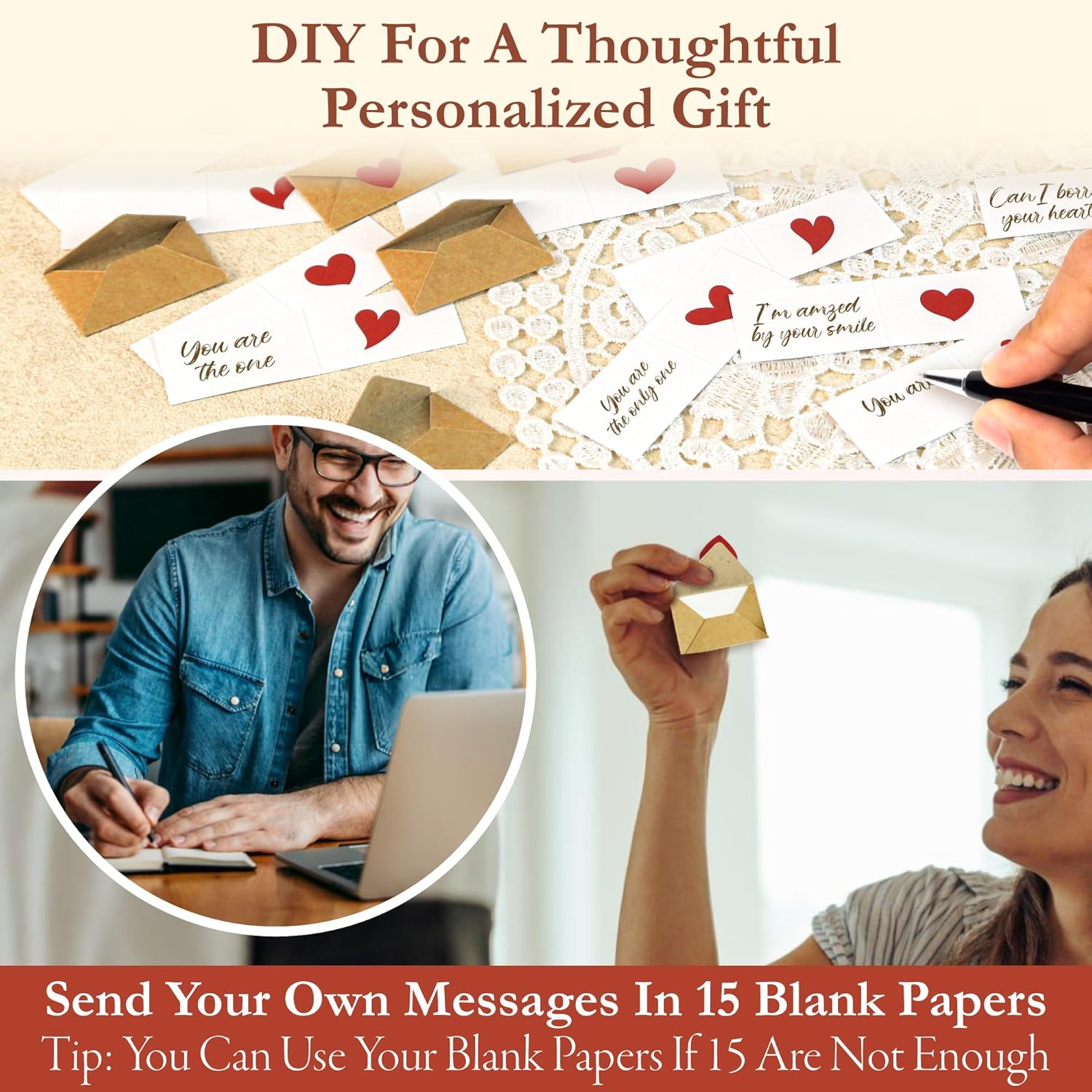 60 Love Notes for Him or Her – Mini Envelope Anniversary Cards & Lunch Notes – Long Distance Relationship Gift