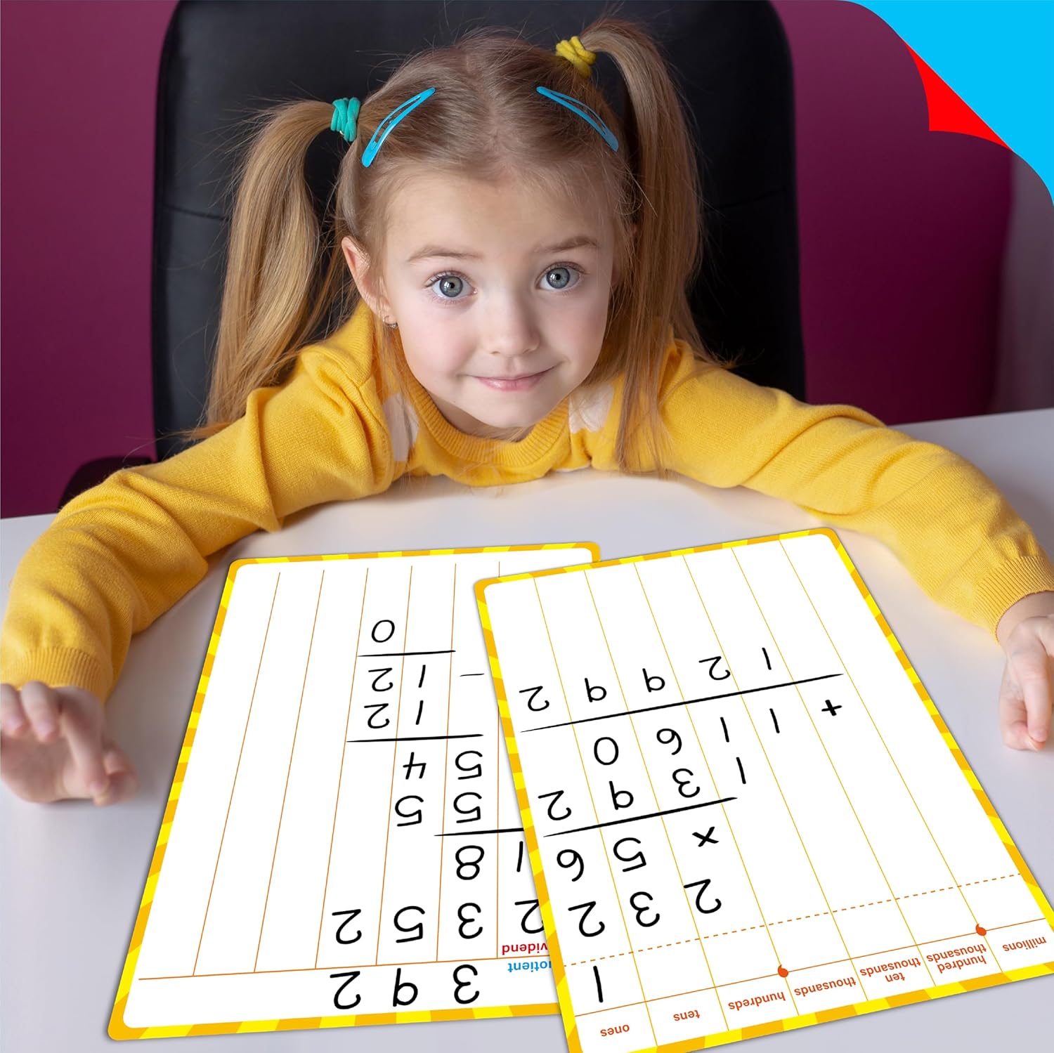 SpriteGru 8-Pack Division Whiteboards – Double-Sided Dry Erase Math Learning Boards for Kids, Students, Classroom & Home, 12” x 9”