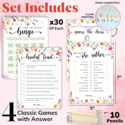 Wildflower Bridal Shower Games – Set for 30 Guests – 4 Funny Floral Wedding Shower Games – Love In Bloom Bridal Party Bingo and Activities Set